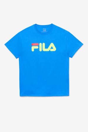 FILA Logo Tee Shirts Blue / Yellow / Red,Mens Clothing | CA.HAGQKL568